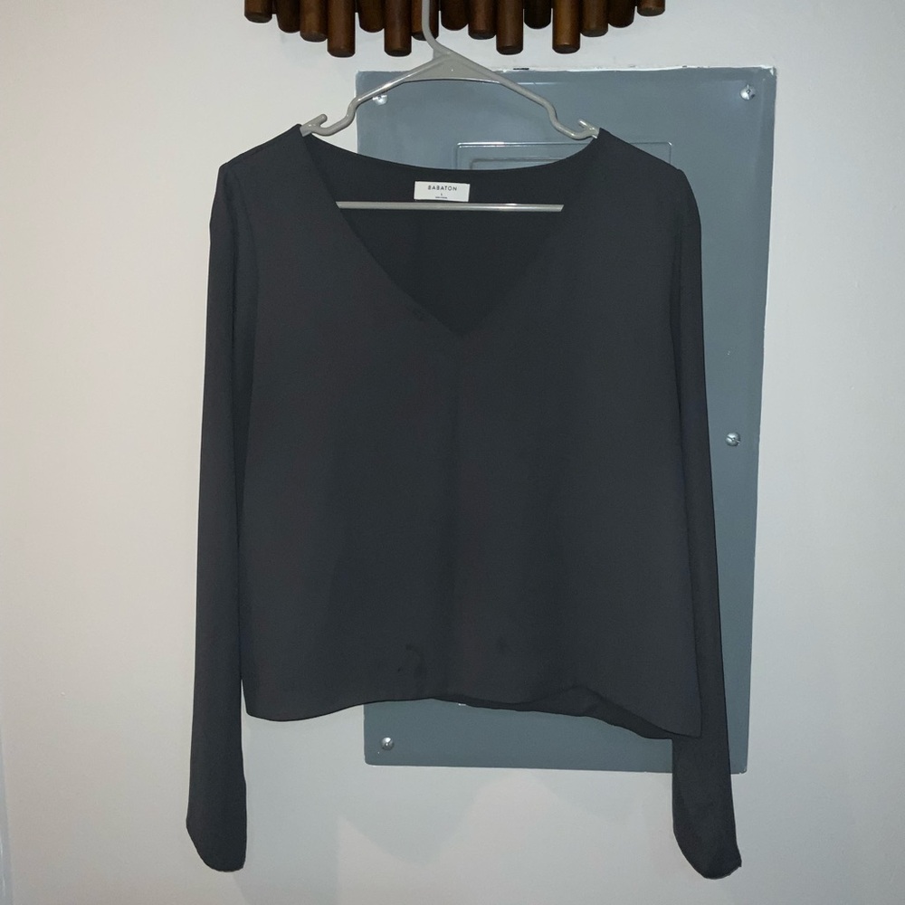 Babaton Slate Gray V-Neck Long Sleeve Top
